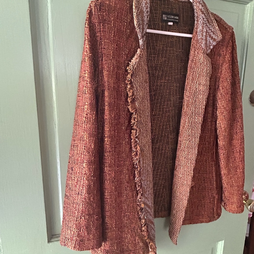Arlene Wohl Vintage Handmade Woven Buttonfront Jacket sz Large Lagenlook Artsy - Picture 4 of 13